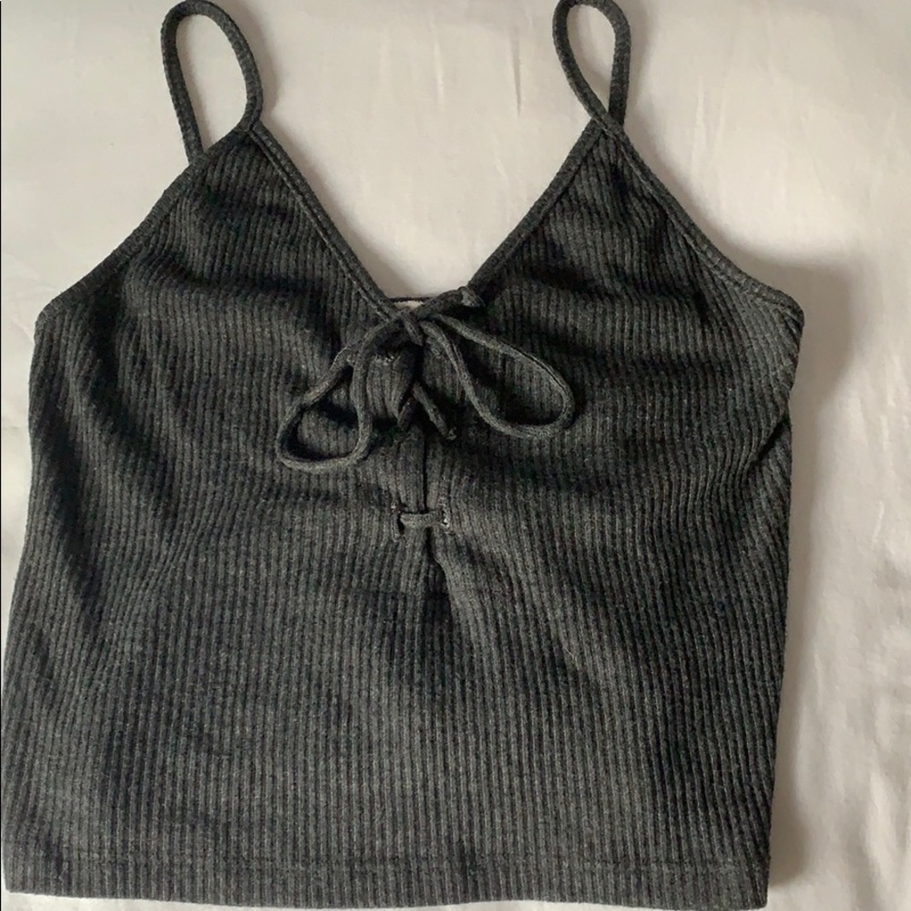 BRANDY MELVILLE GREY TIE FRONT TANK TOP